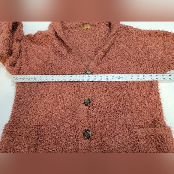 POL SMALL (10)CHUNKY OVERSIZED HOODED BUTTON FRONT W/ POCKETS SWEATER/ CARDIGAN - Picture 7 of 11
